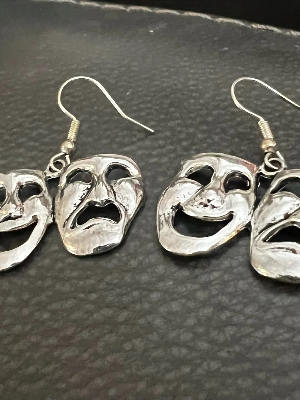 Silver Theater Mask Drop Earrings - Women's Jewelry
